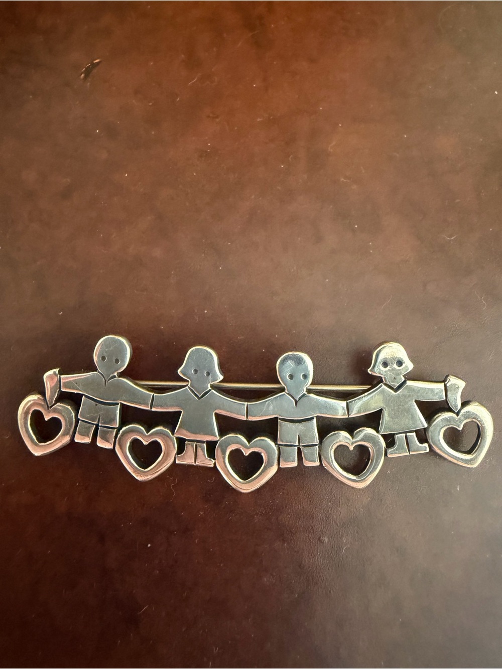 Retired James Avery Paper Dolls Children Hearts Charm Holder Pin Brooch Sterling